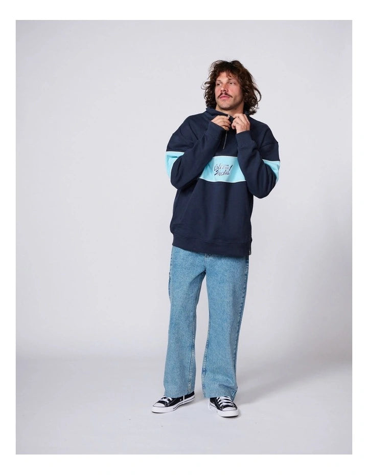 THE CRITICAL SLIDE SOCIETY - Buzzed Panel 1/4 Zip Crew - BLUE
