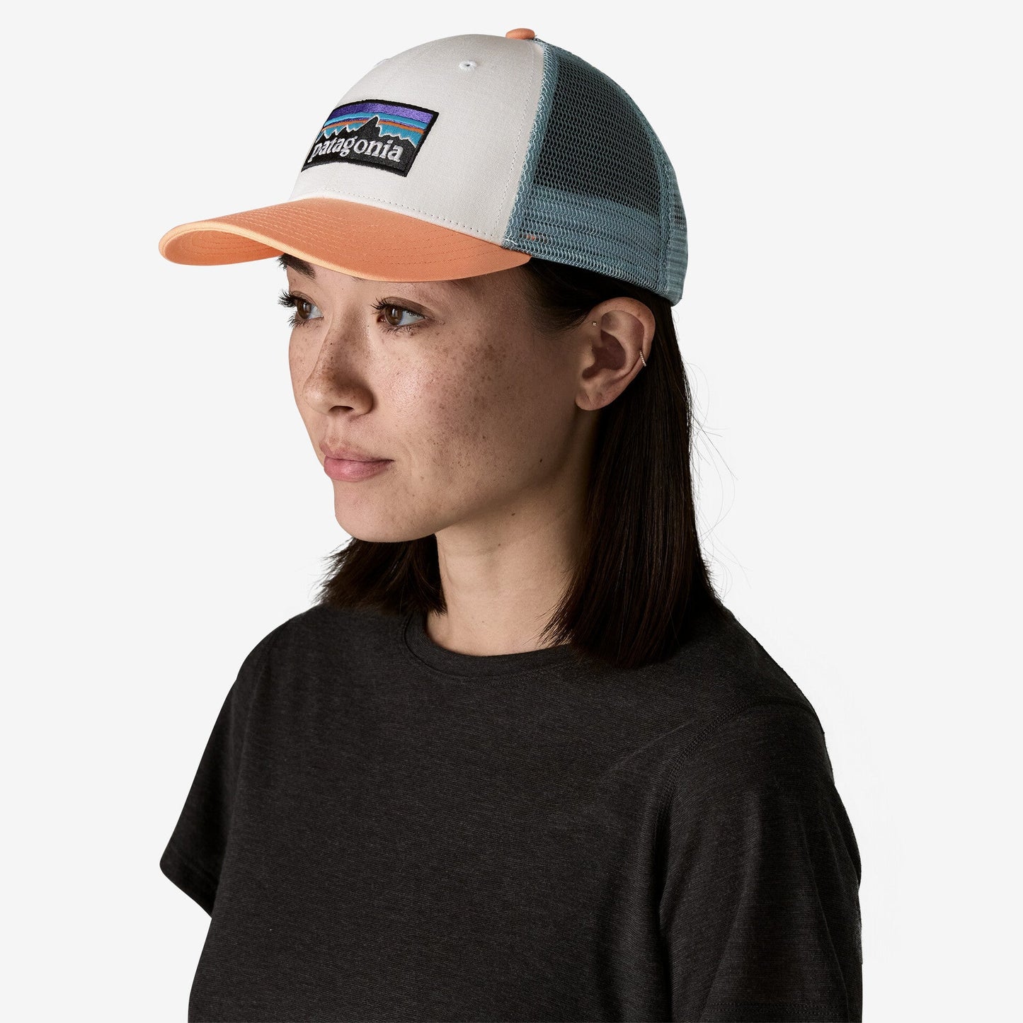 PATAGONIA - P-6 Logo LoPro Trucker Hat -  White W/Peach Sherbet