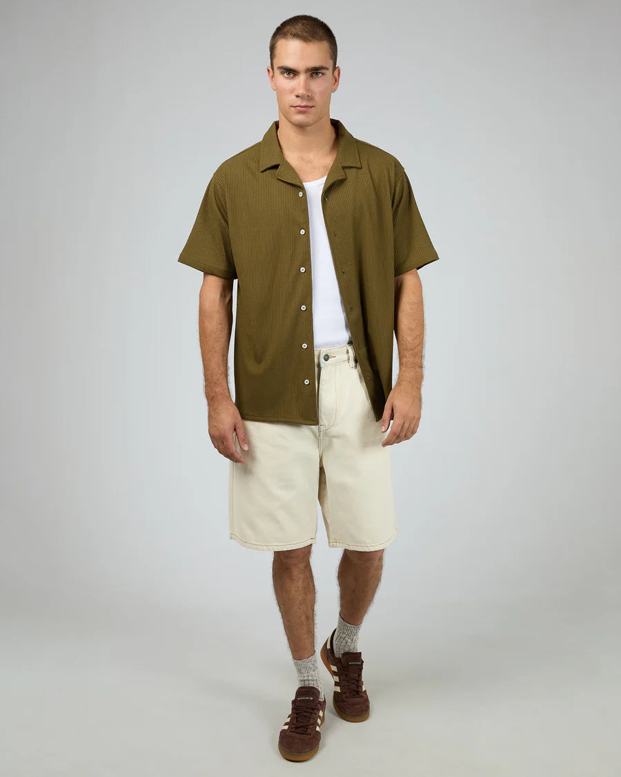 SILENT THEORY - Moroccan Knit Short Sleeve Shirt - Khaki