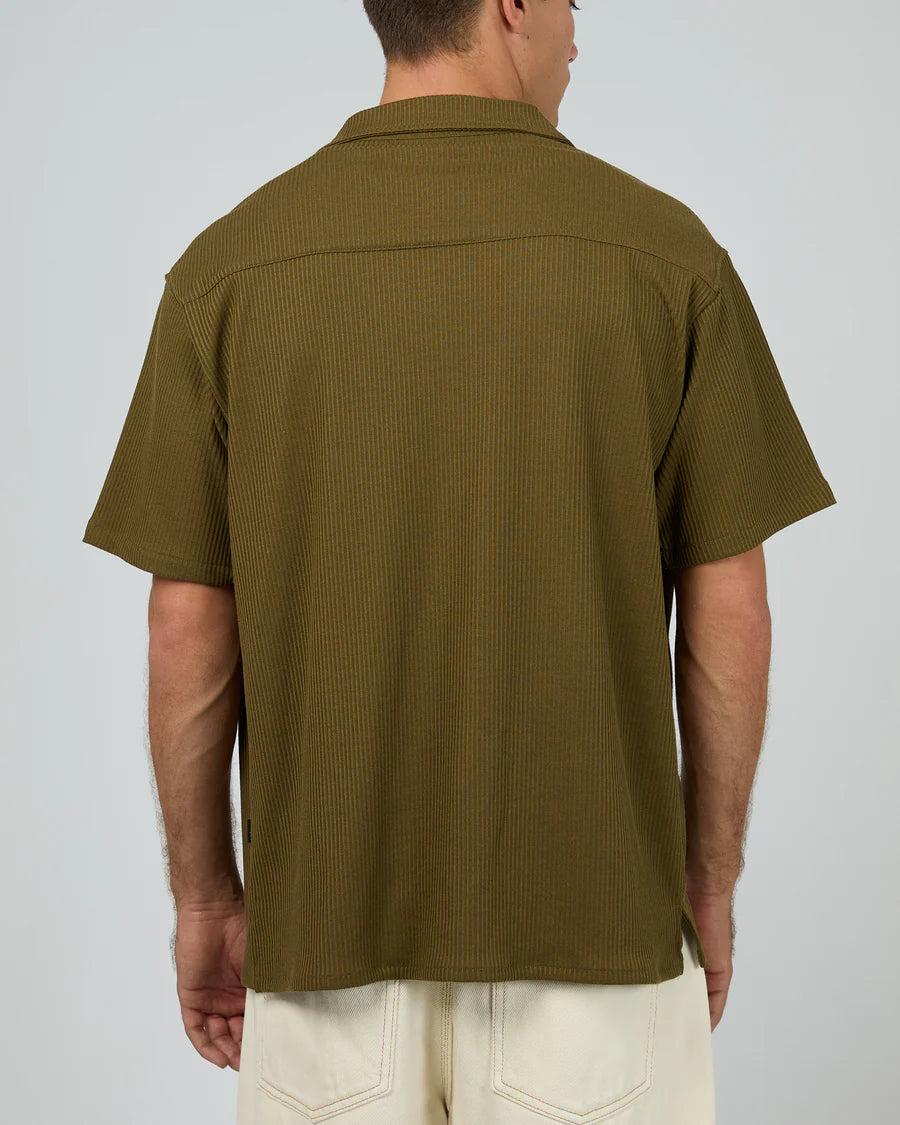 SILENT THEORY - Moroccan Knit Short Sleeve Shirt - Khaki