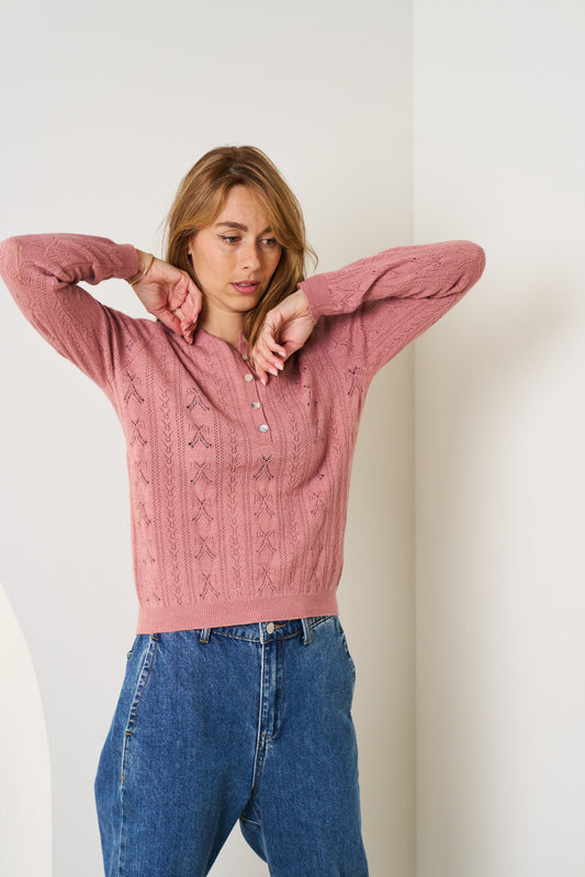 VALERIA LABEL -  Bow Knit Cardigan - ROSE