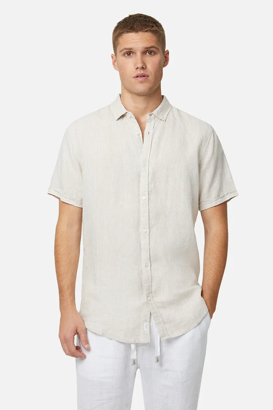 INDUSTRIE -  The Tennyson Linen S/S Shirt - OATMEAL