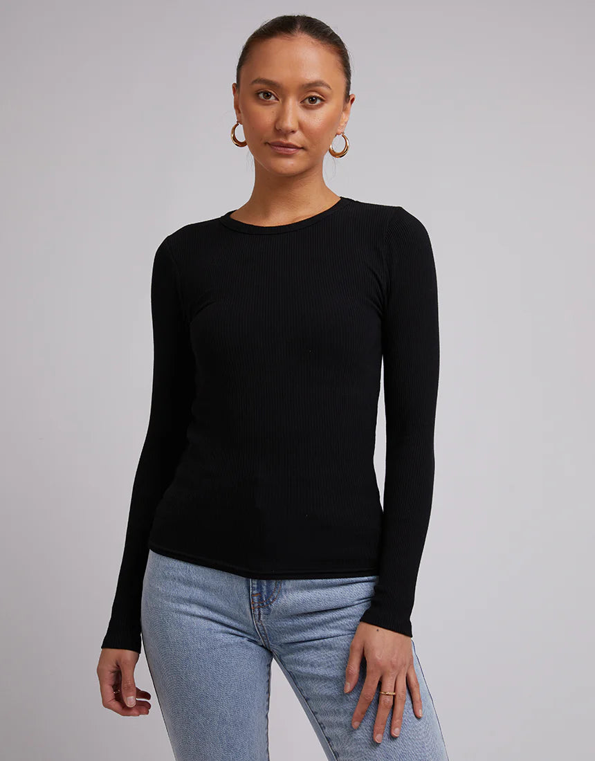 SILENT THEORY- Ribbed L/S Tee - BLACK