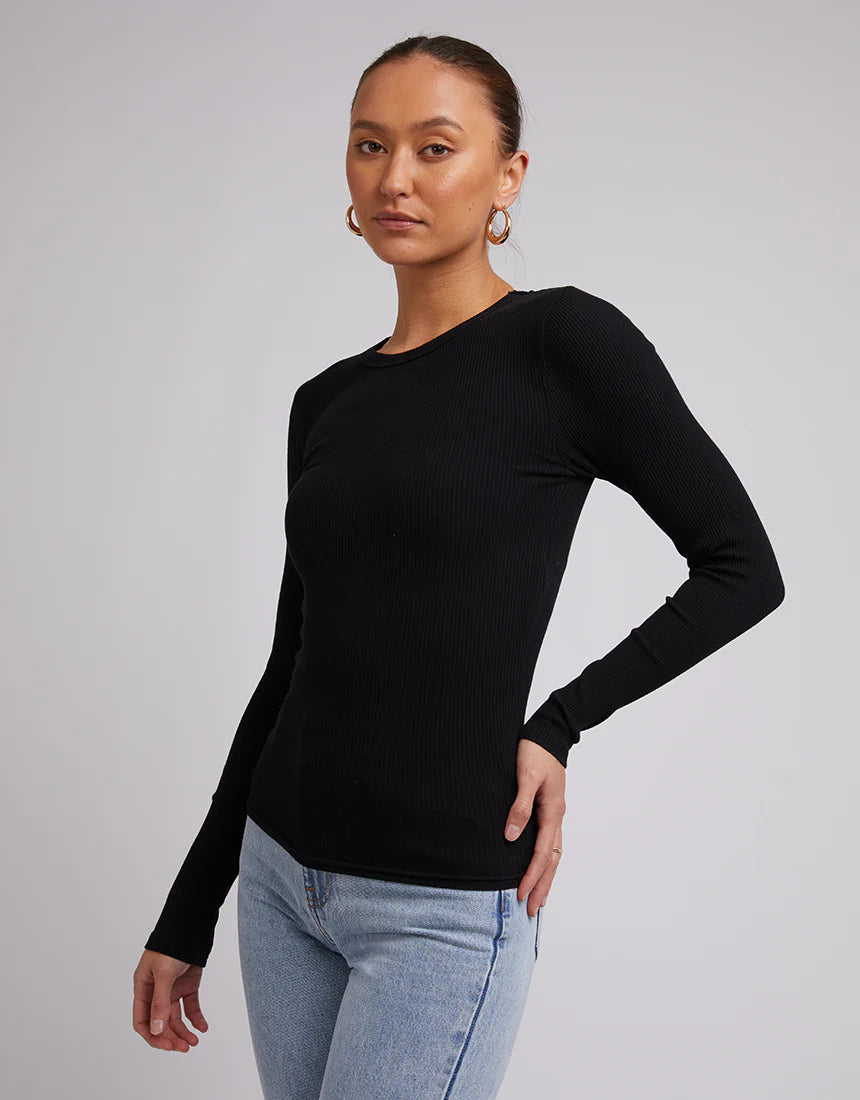 SILENT THEORY- Ribbed L/S Tee - BLACK