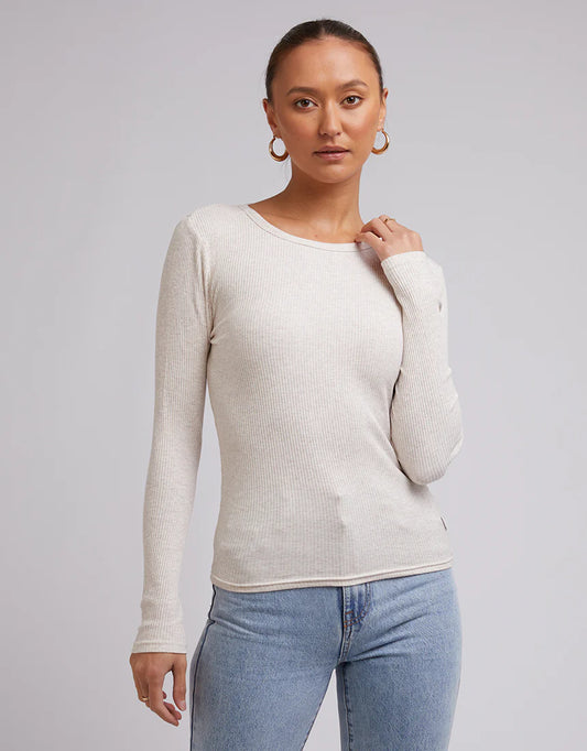 SILENT THEORY- Ribbed L/S Tee - OATMEAL