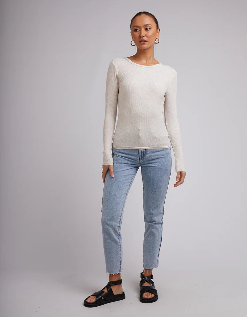 SILENT THEORY- Ribbed L/S Tee - OATMEAL