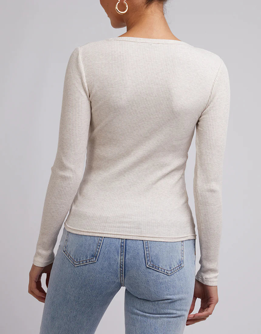 SILENT THEORY- Ribbed L/S Tee - OATMEAL