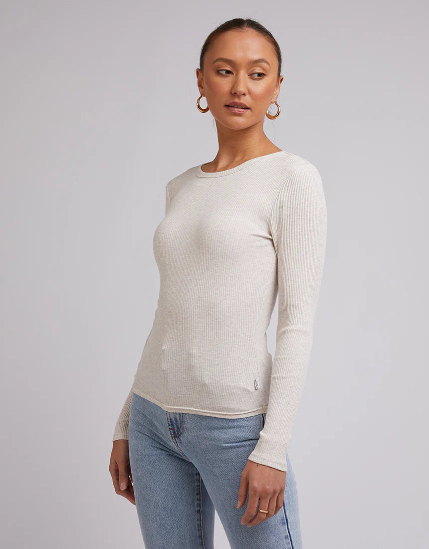 SILENT THEORY- Ribbed L/S Tee - OATMEAL