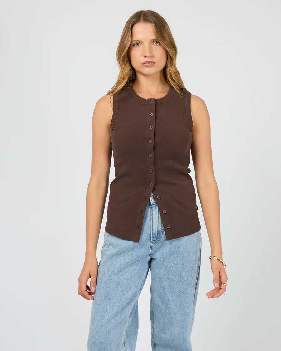 SILENT THEORY - Button Up Tank - CHOCOLATE