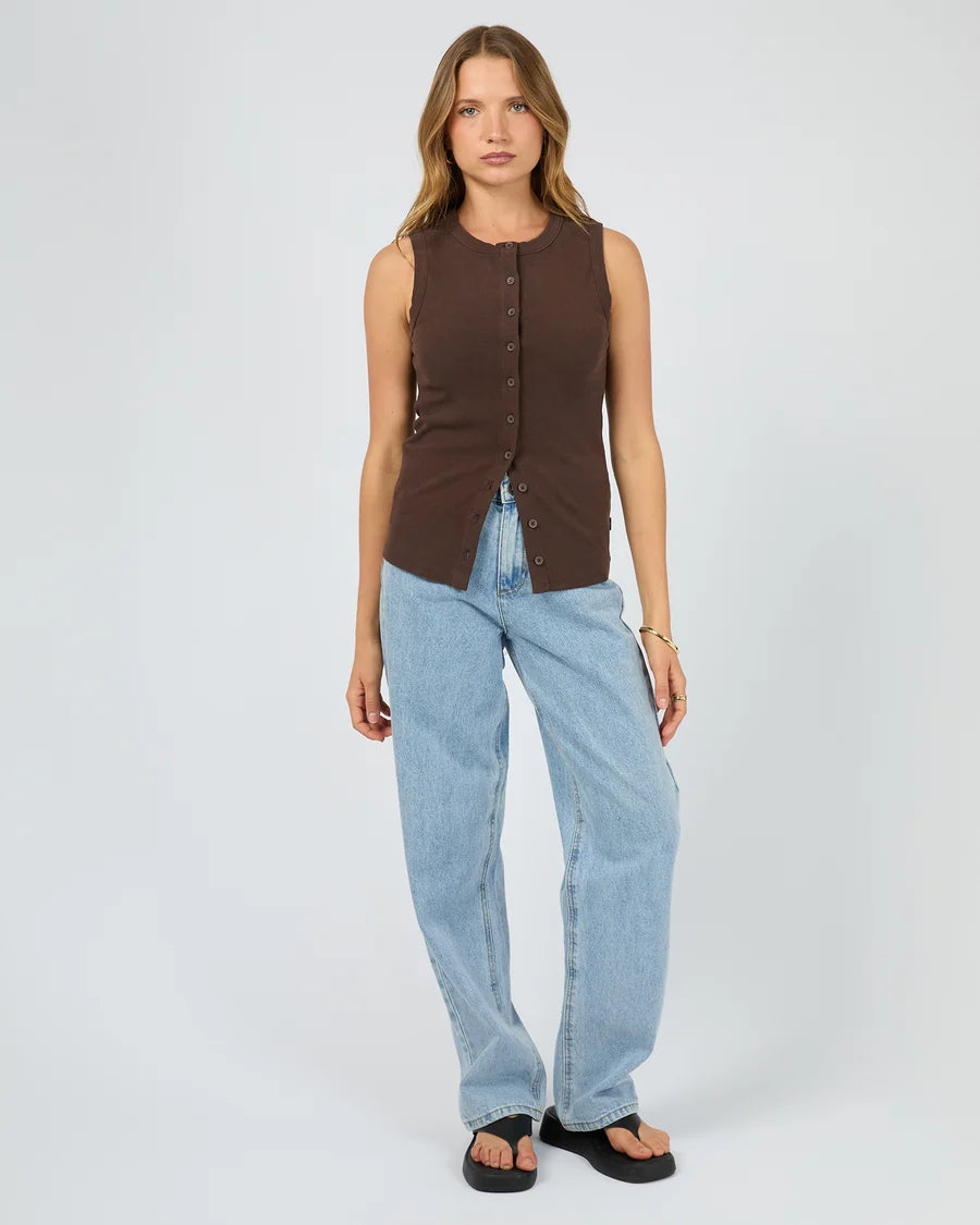 SILENT THEORY - Button Up Tank - CHOCOLATE