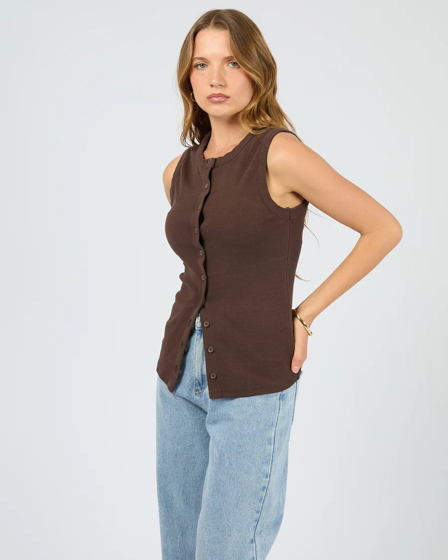 SILENT THEORY - Button Up Tank - CHOCOLATE