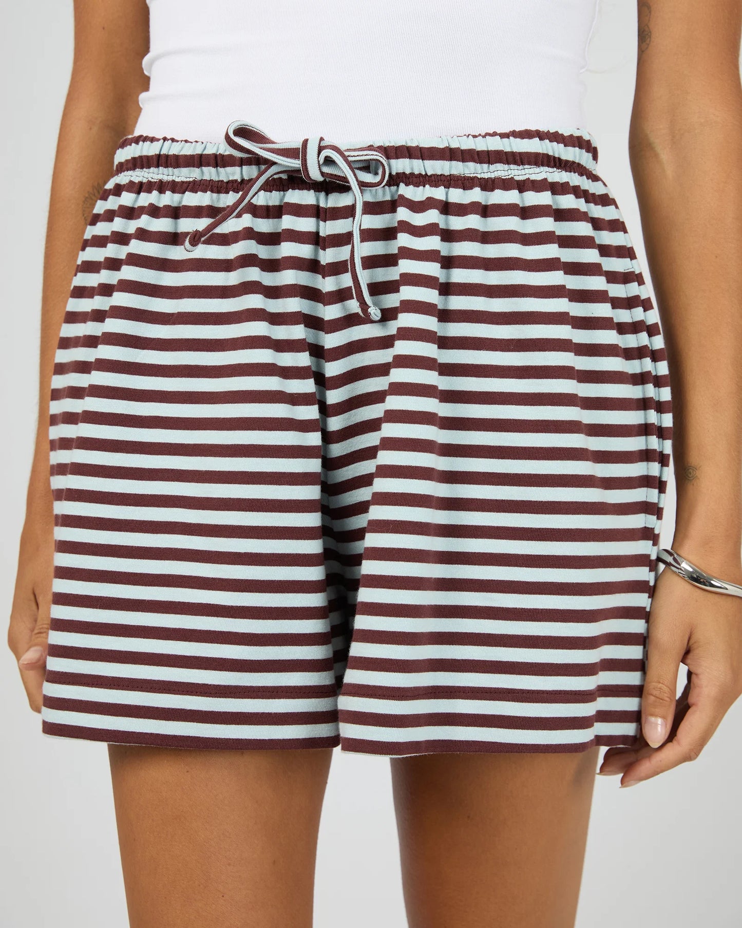 SILENT THEORY - Stripe Tie Waist Short - LIGHT BLUE