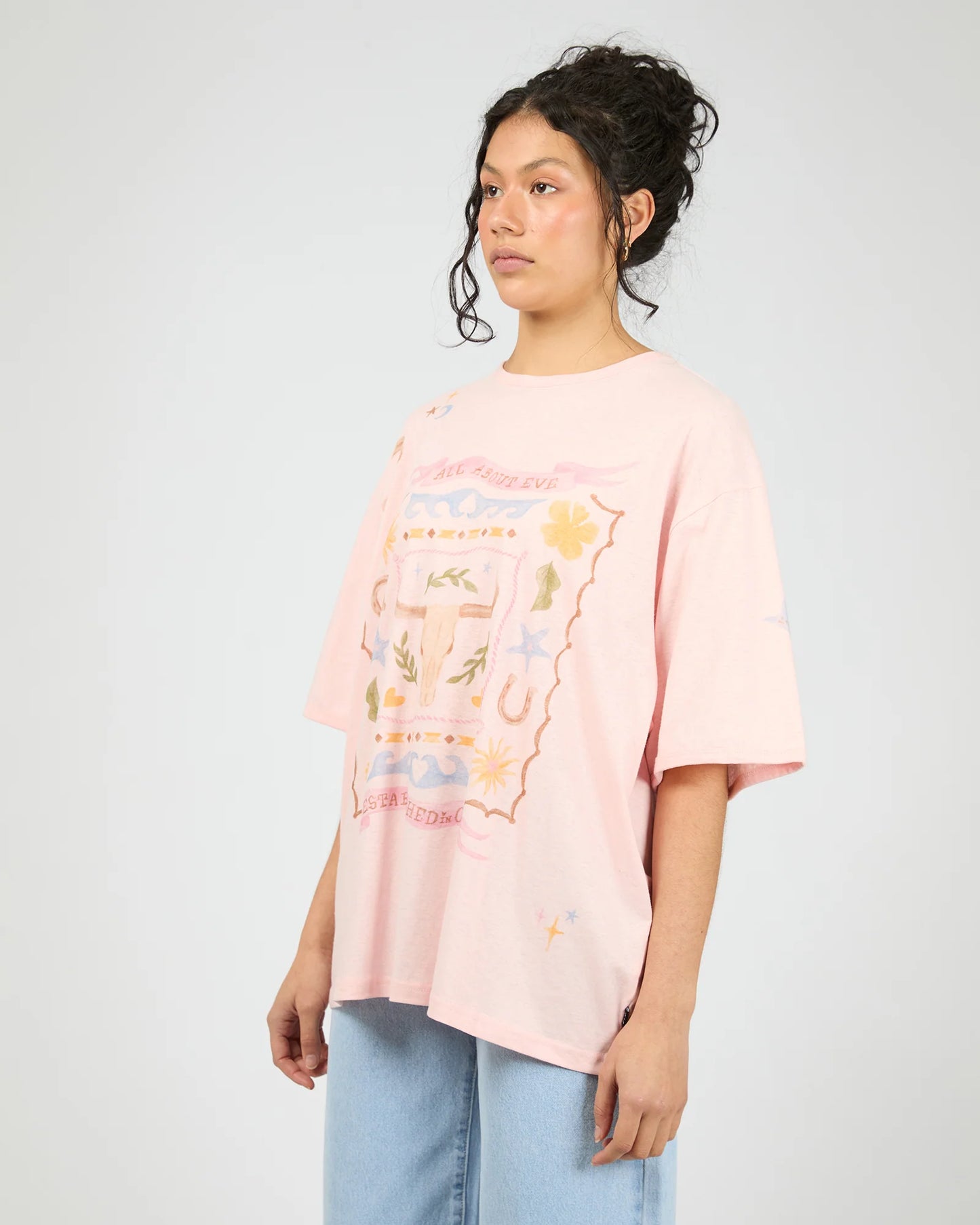 ALL ABOUT EVE - Aloha Howdy Oversized Tee - Pale Pink