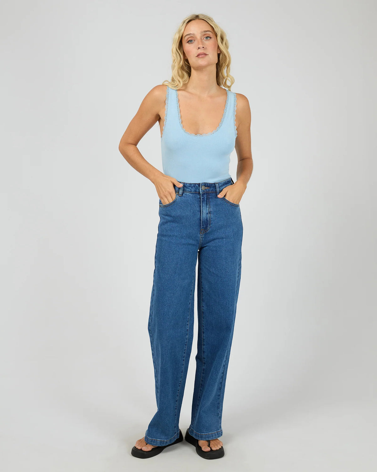 ALL ABOUT EVE - Washed Rib Lace Tank - BLUE