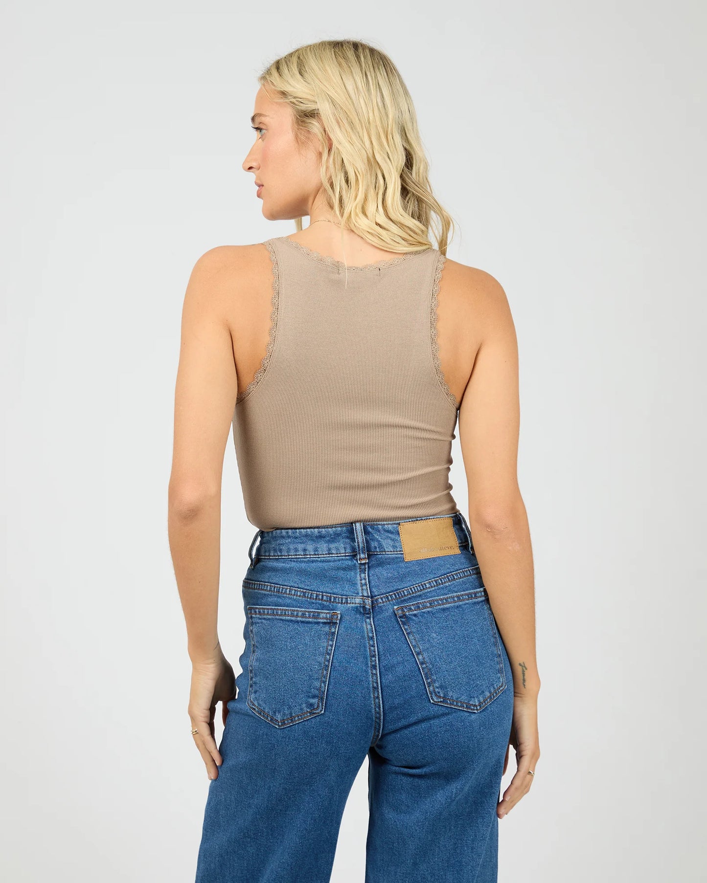 ALL ABOUT EVE - Washed Rib Lace Tank Stone