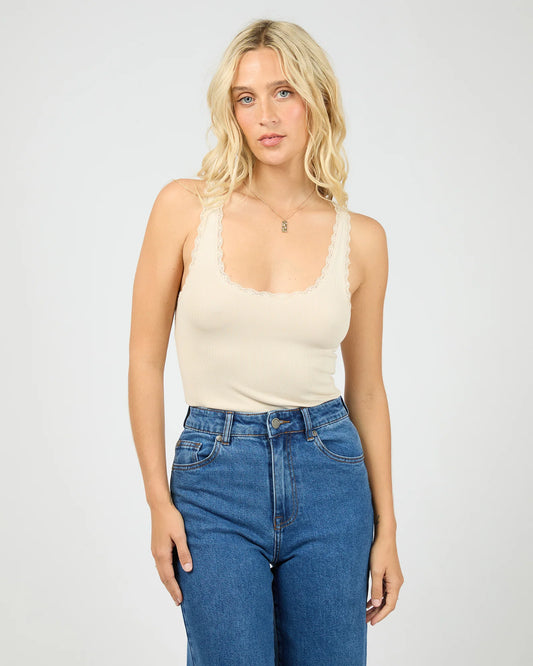 ALL ABOUT EVE - Washed Rib Lace Tank - Vanilla