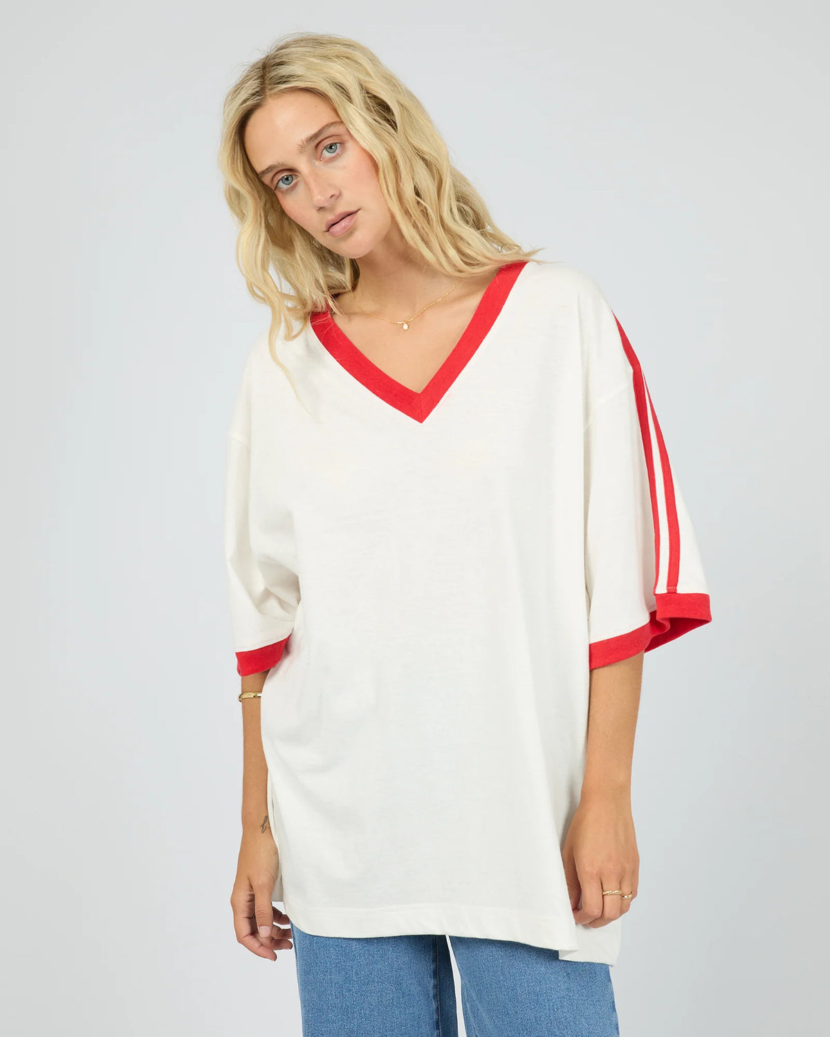 ALL ABOUT EVE - Zulu Panel Oversized V Neck Tee Vintage White