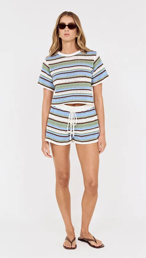 MINKPINK - Bellise Crochet Shorts - BLUE/GREEN STRIPE (Copy)