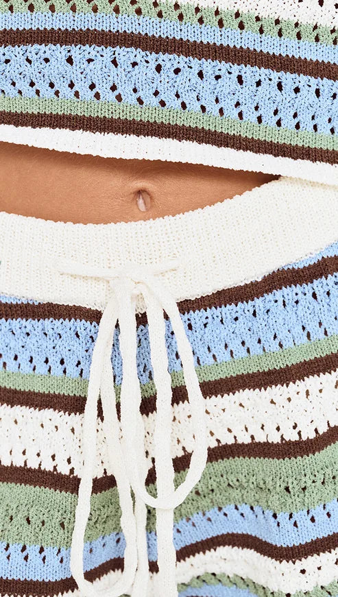 MINKPINK - Bellise Crochet Shorts - BLUE/GREEN STRIPE (Copy)