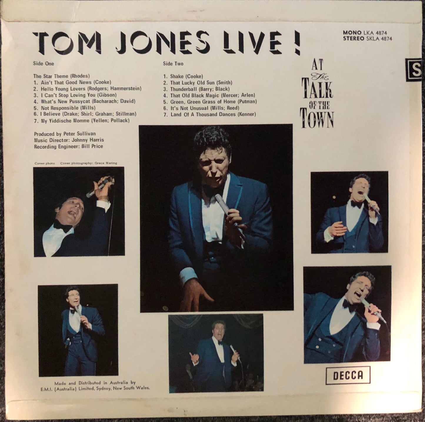 TOM JONES Live! At The Talk Of The Town Lp Decca Stereo Ex