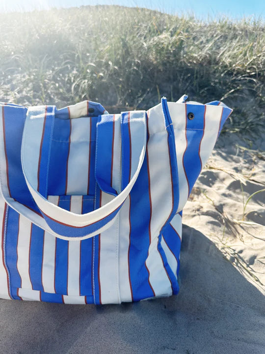 Salty Shadows - Blue Stripe Oversized Canvas Beach Bag