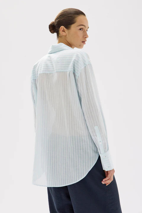 ASSEMBLY LABEL - Cammy Stripe Long Sleeve Shirt - BLUE HAZE/WHT