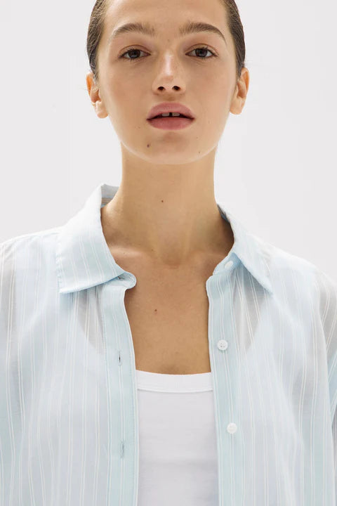 ASSEMBLY LABEL - Cammy Stripe Long Sleeve Shirt - BLUE HAZE/WHT