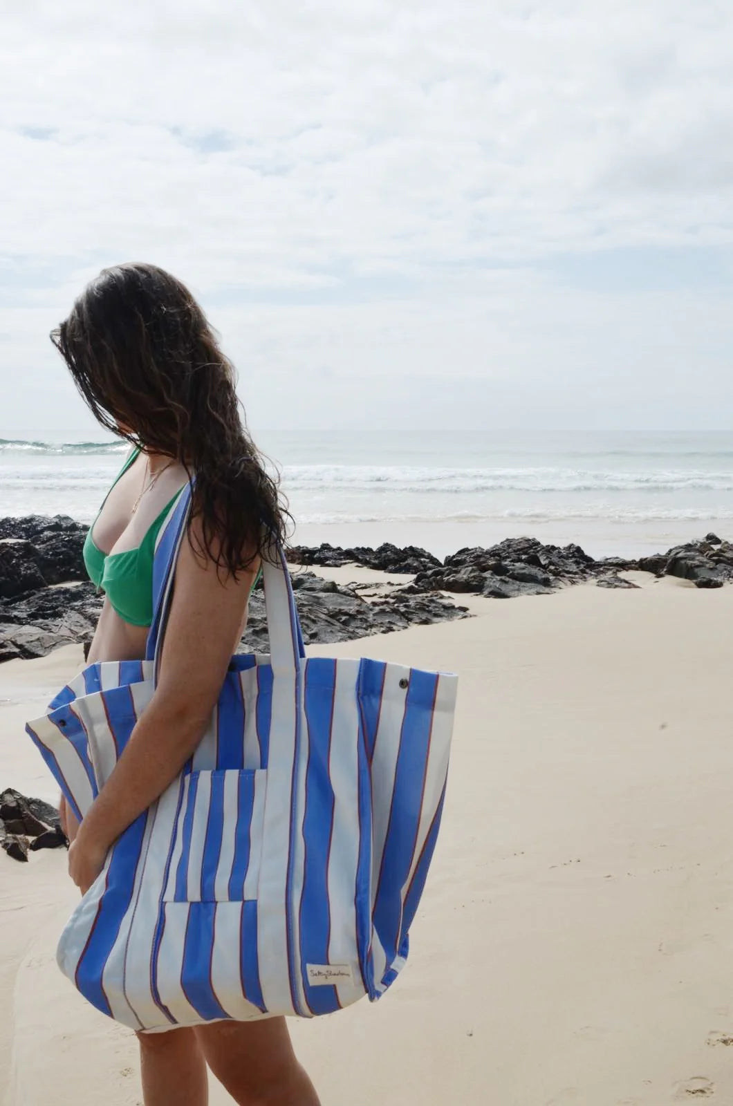 Salty Shadows - Blue Stripe Oversized Canvas Beach Bag