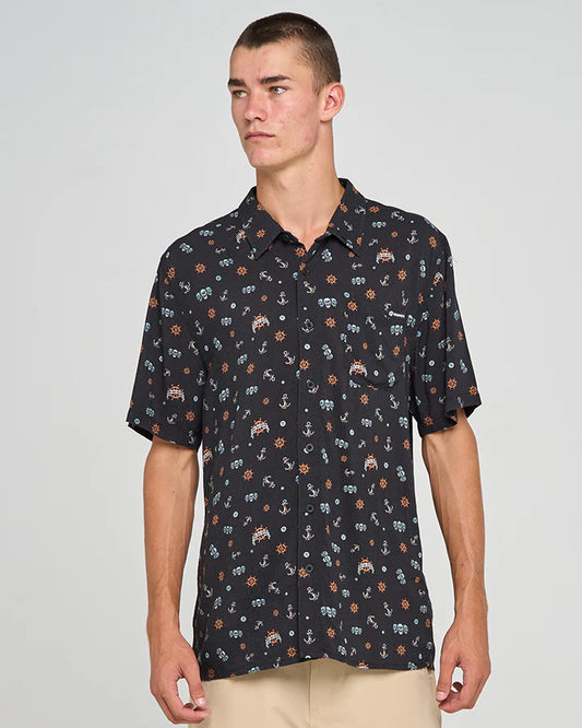 THE MAD HUEYS - Triple Anchor SS Woven Shirt - Black
