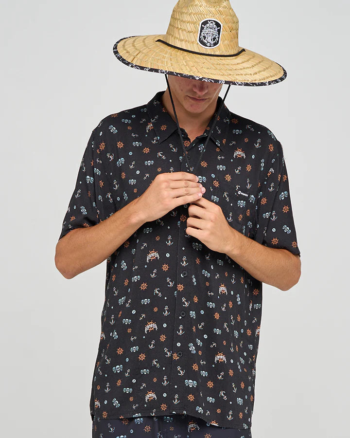 THE MAD HUEYS - Triple Anchor SS Woven Shirt - Black
