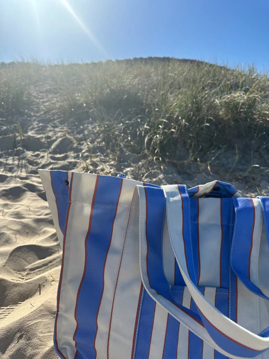 Salty Shadows - Blue Stripe Oversized Canvas Beach Bag