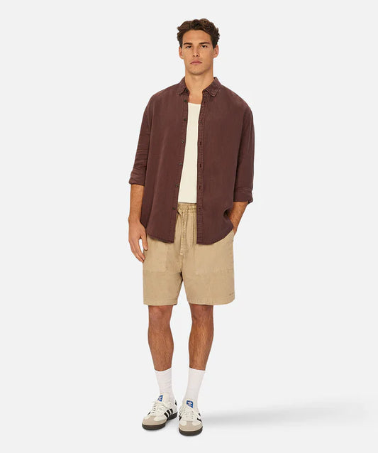 INDUSTRIE -  THE TENNYSON LINEN L/S SHIRT - BORDEAUX