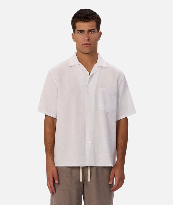 INDUSTRIE - The Striped Marbella Short Sleeve Shirt - Sky / Off White