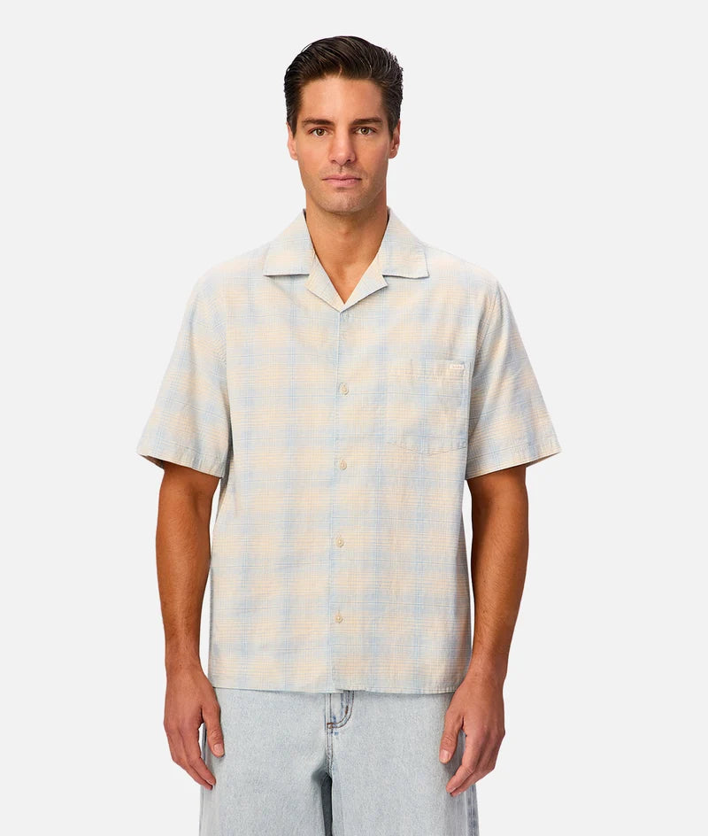INDUSTRIE - The Stone / Sky Check Short Sleeve Shirt - Stone Light Blut Marle