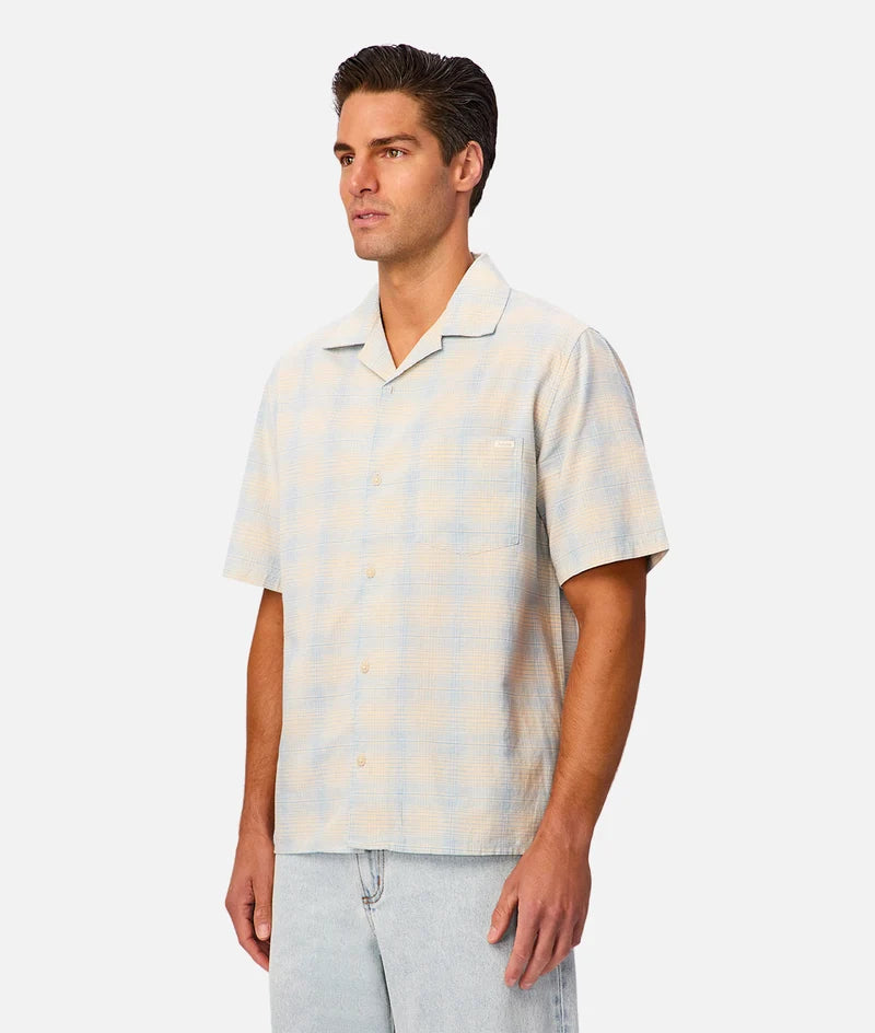 INDUSTRIE - The Stone / Sky Check Short Sleeve Shirt - Stone Light Blut Marle