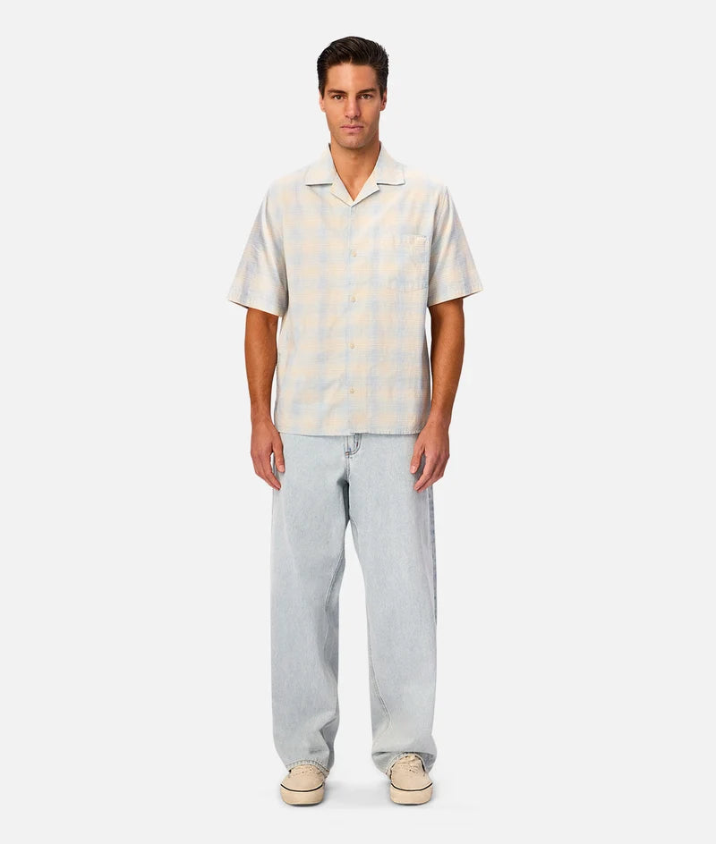 INDUSTRIE - The Stone / Sky Check Short Sleeve Shirt - Stone Light Blut Marle