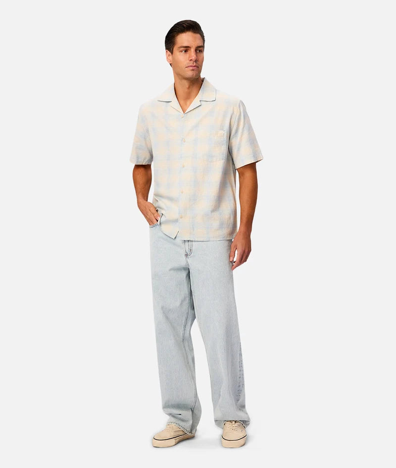 INDUSTRIE - The Stone / Sky Check Short Sleeve Shirt - Stone Light Blut Marle