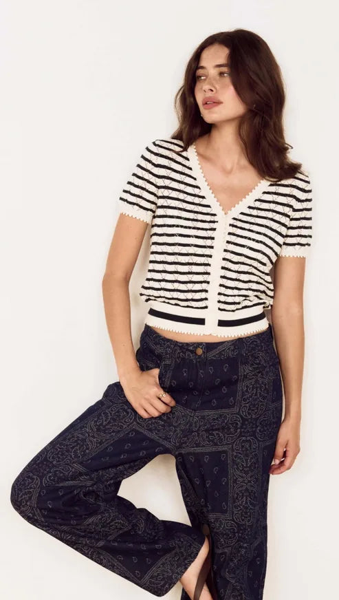MINKPINK - Calla Knit Cardi - TEAL/IVORY STRIPE