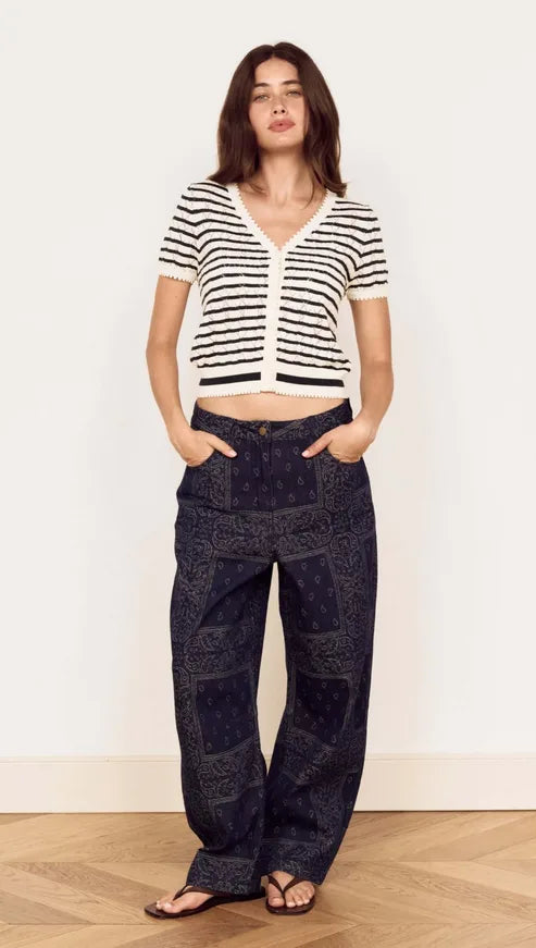 MINKPINK - Calla Knit Cardi - TEAL/IVORY STRIPE