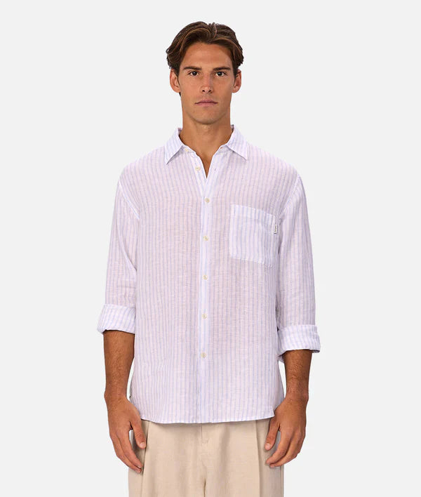 INDUSTRIE - The Baptise Long Sleeve Shirt - White / Light Blue