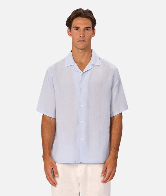 INDUSTRIE - The St Martins Short Sleeve Linen Shirt - Powder Blue