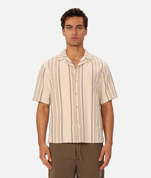 INDUSTRIE - The Carmona Short Sleeve Shirt - Beige/Black/Caramel