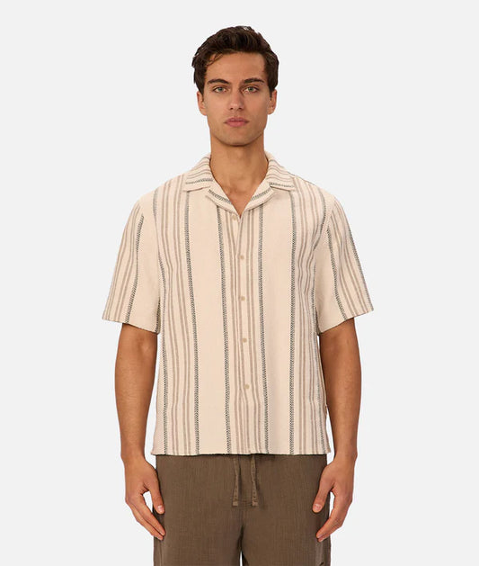 INDUSTRIE - The Carmona Short Sleeve Shirt - Beige/Black/Caramel