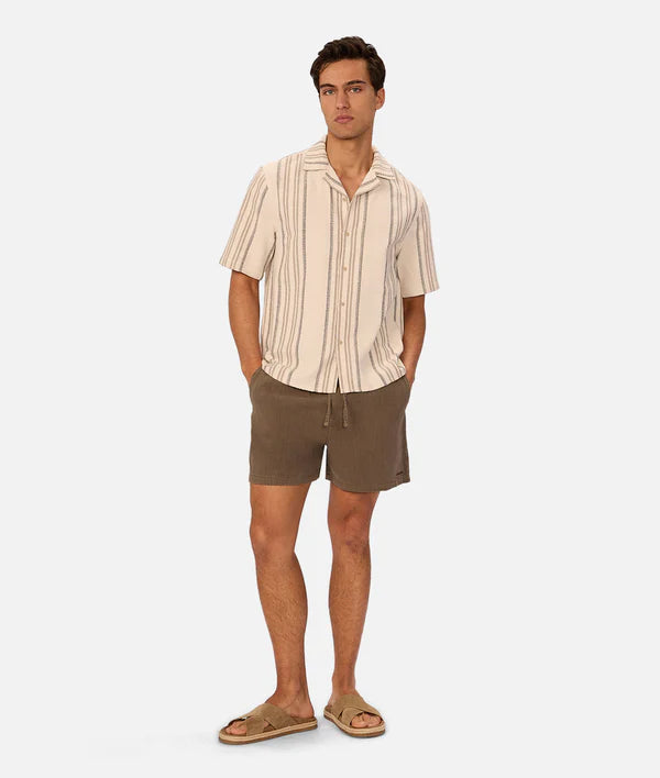 INDUSTRIE - The Carmona Short Sleeve Shirt - Beige/Black/Caramel