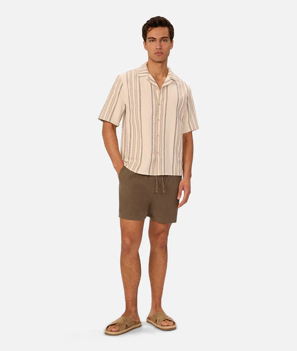 INDUSTRIE - The Carmona Short Sleeve Shirt - Beige/Black/Caramel