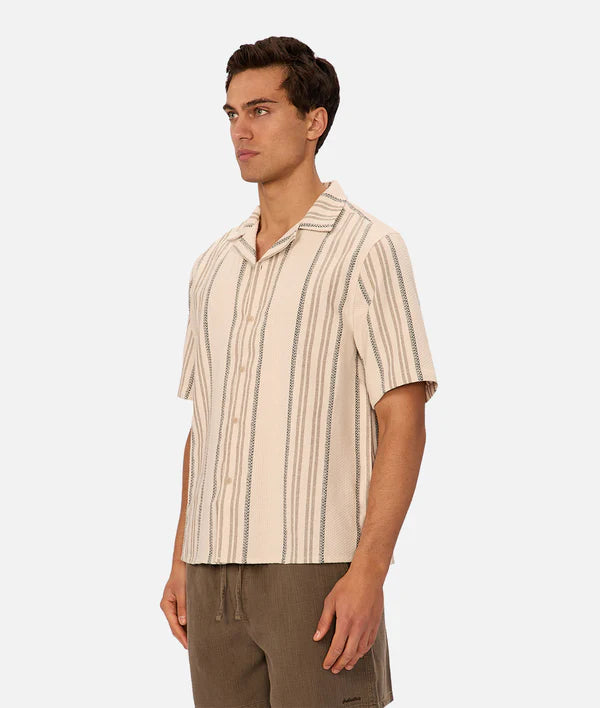 INDUSTRIE - The Carmona Short Sleeve Shirt - Beige/Black/Caramel