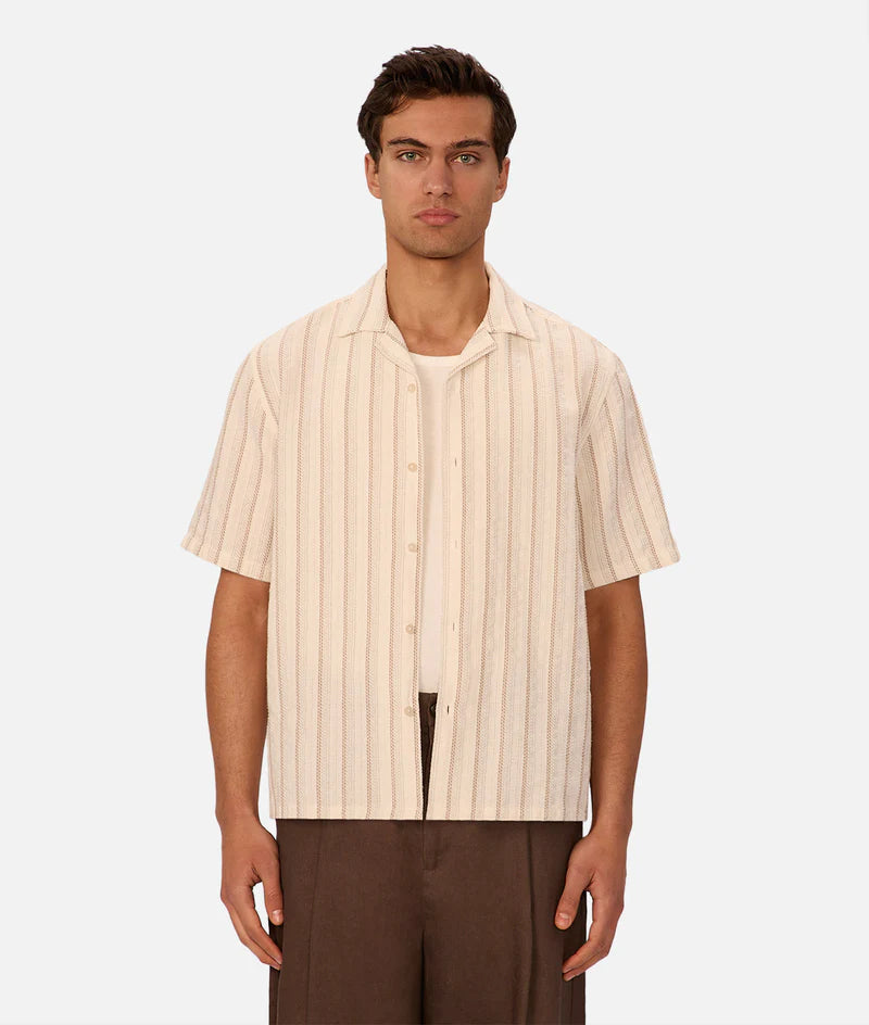 INDUSTRIE - The Miramar Short Sleeve Shirt - Off White / Brown