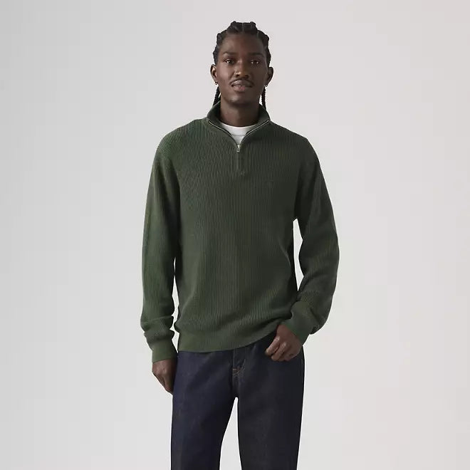 LEVI'S - Housemark Quarter Zip Sweater - Duffel Bag Heather Green - Green