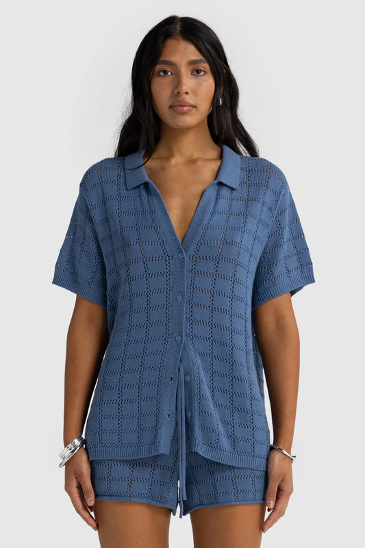 ORTC - Melia Geo Knit Shirt Harbour Blue