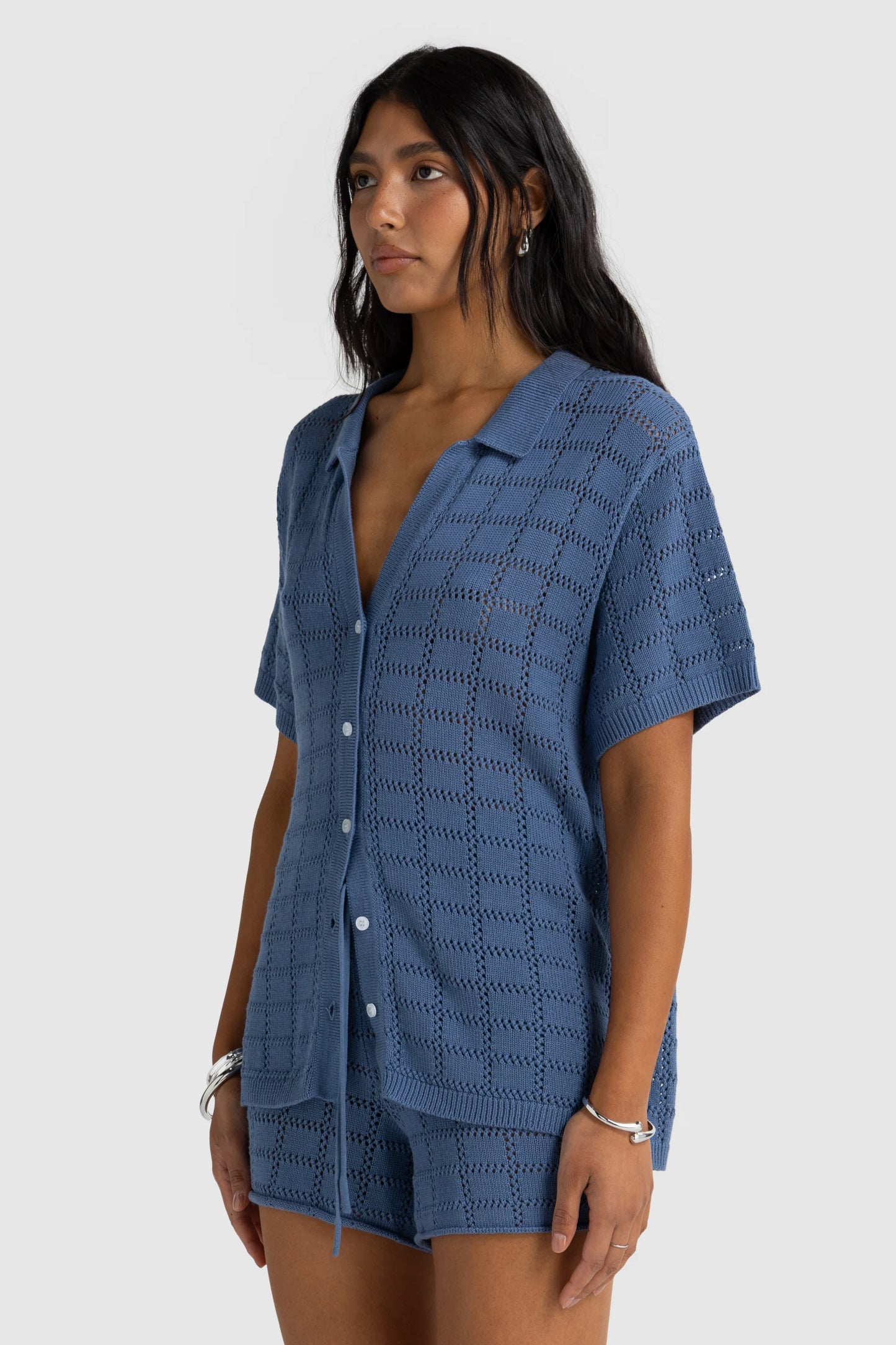 ORTC - Melia Geo Knit Shirt Harbour Blue